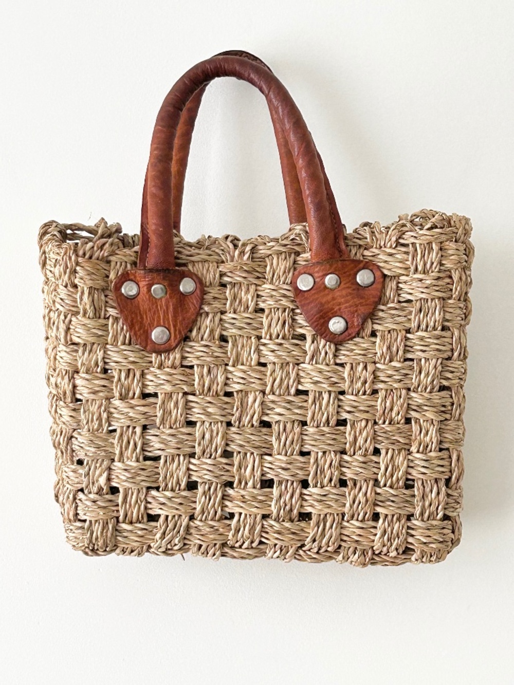Vintage Handwoven Raffia Tote Bag